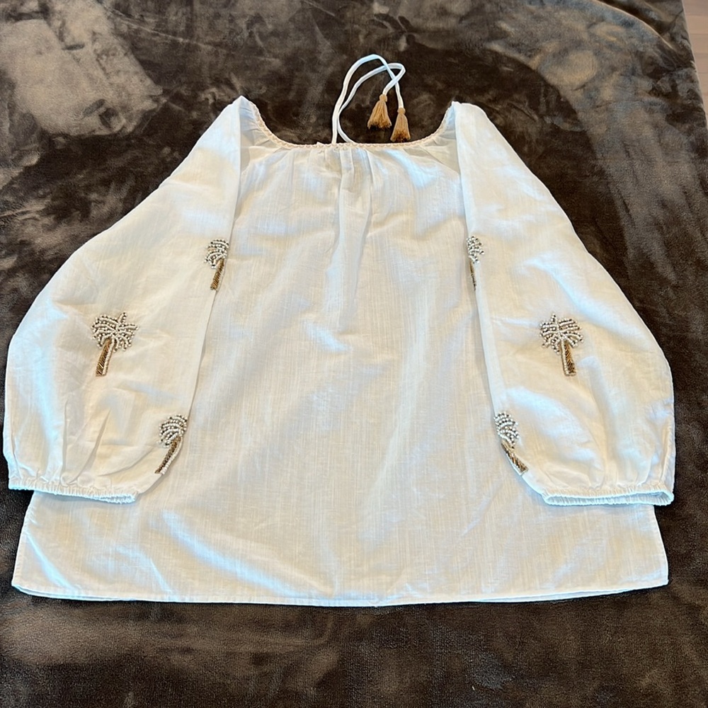🎉Host Pick🎉Talbots Palm Embellished Linen Cotton Popover - Size 1X - Picture 7 of 15
